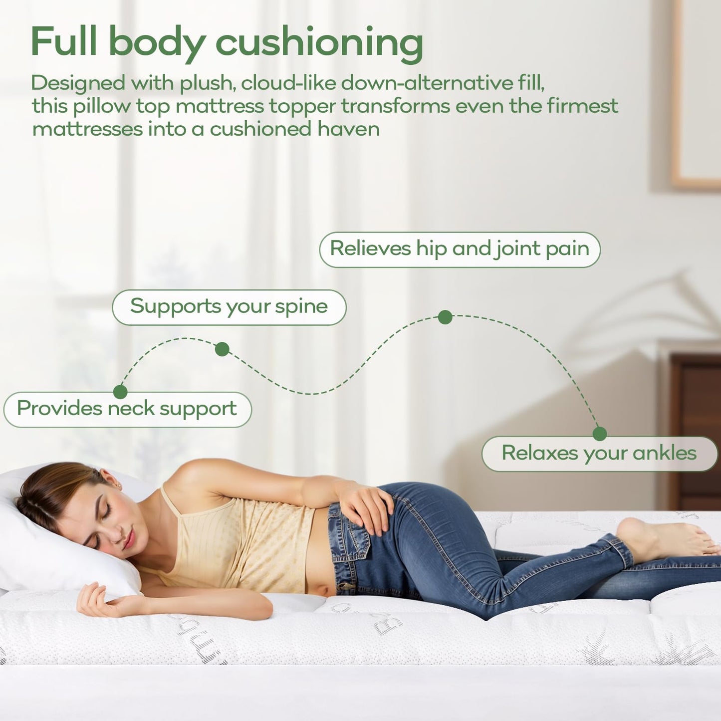 OLANLY Queen Mattress Topper, Bamboo Viscose Cooling Pillow Top Mattress Pad, Soft Plush Down Alternative for Firm Mattress, Back & Hip Pressure Relief, Machine Washable, Deep Pocket, White