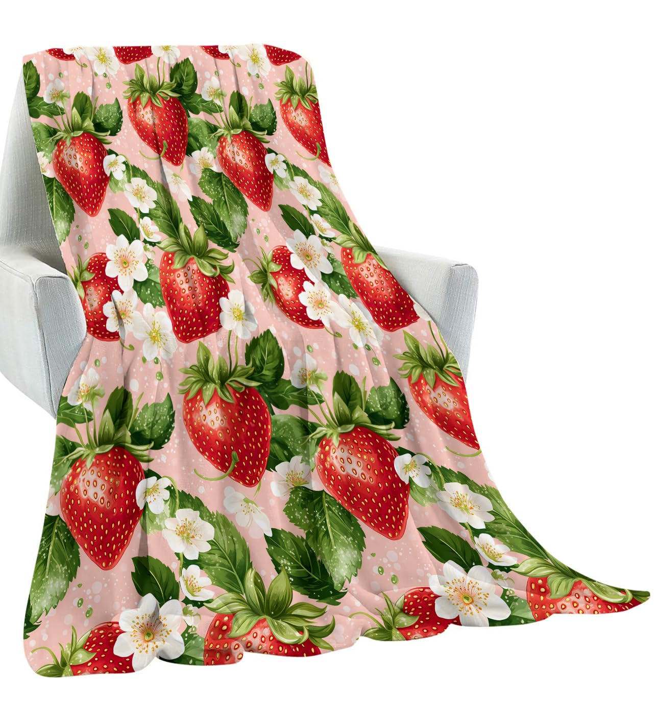 amepay Strawberry Floral Blanket Gifts for Kids Adult Women,Sweet and Fresh Fruit Throw Blankets,Soft Comfy Lightweight for Room Couch Bed Sofa Modern Decor,Spring and Summer Lover 60x50in