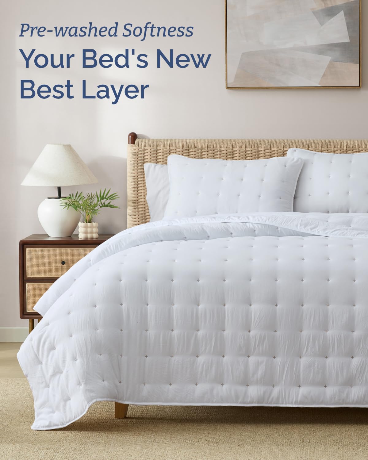 Quilts Queen Size - Bedspread for Queen Size - Lightweight Comforter Set - Quilt Bedding Set for All-Seasons - Ultra Soft, Breathable & Comfy - Summer Coverlet with 2 Pillow Shams - 90" x 96", White