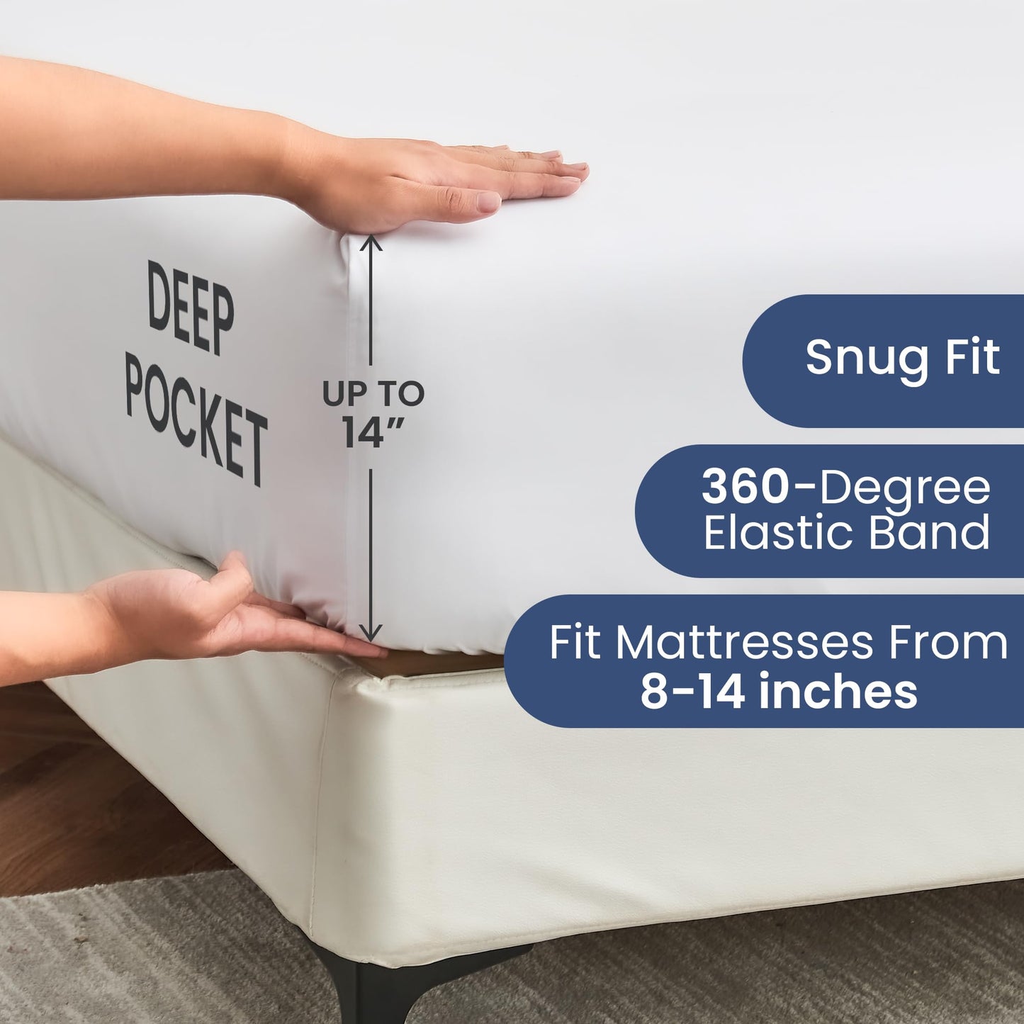 Yuurom Queen Fitted Sheet Only, Corner Straps Ultra Soft Brushed Microfiber Hotel Quality Bottom Sheet, Deep Pocket Fits 8-14 inches Mattresses, Luxury Durable Sheets for Queen Size Bed, White