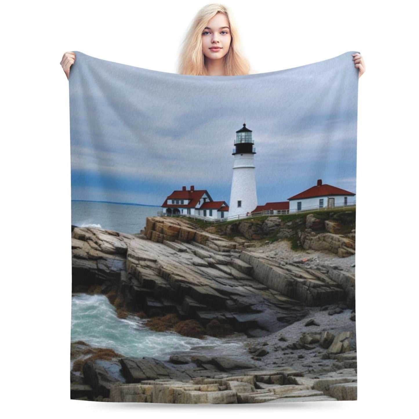 Dewoofly Sea Lighthouse Washable Flannel Throw Blankets, Blanket for Bed Couch Sofa, All Seasons Home Camper Travel 60"x50"