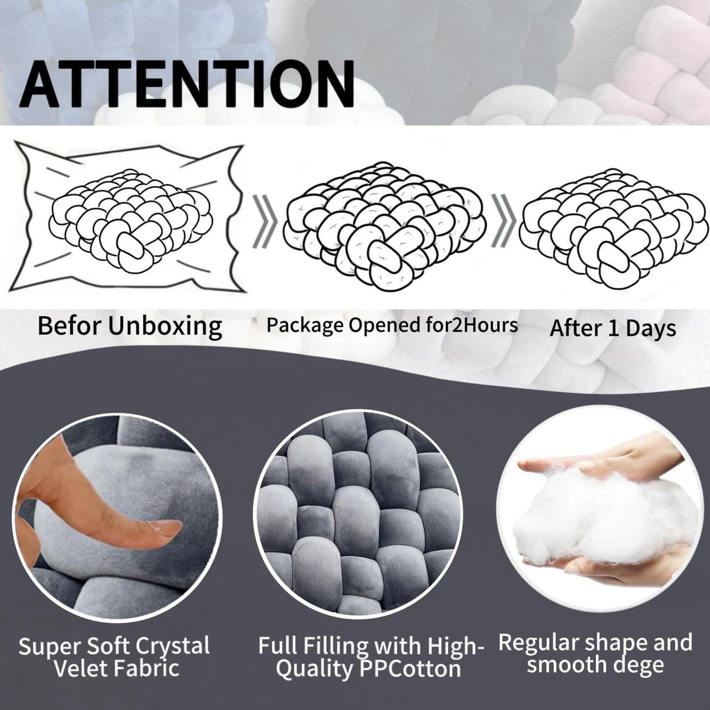 YLBKIKR 2PCS Decorative Knot Throw Pillows for Couch and Sofa, Soft Accent Pillows for Bed and Chair, Modern Home Decor for Living Room, Bedroom, Dorm and Nursery 12 inches * 13 inches (Dark Grey)