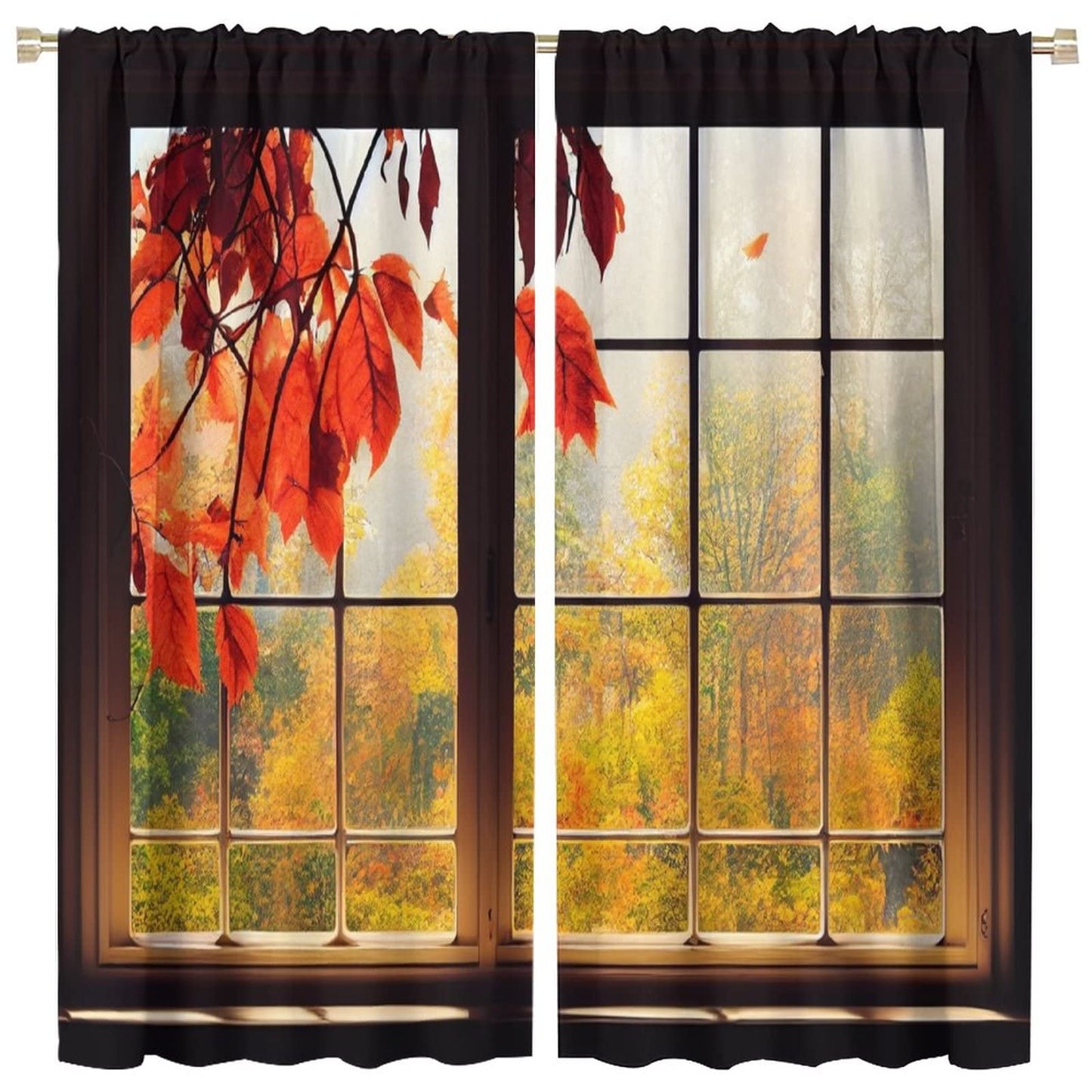 Autumn Scenery Curtains Beautiful Natural Scenery Maple Leaves Bedroom Living Room Decor Rod Pocket Blackout Window Drapes 2 Panels Set 42x45in