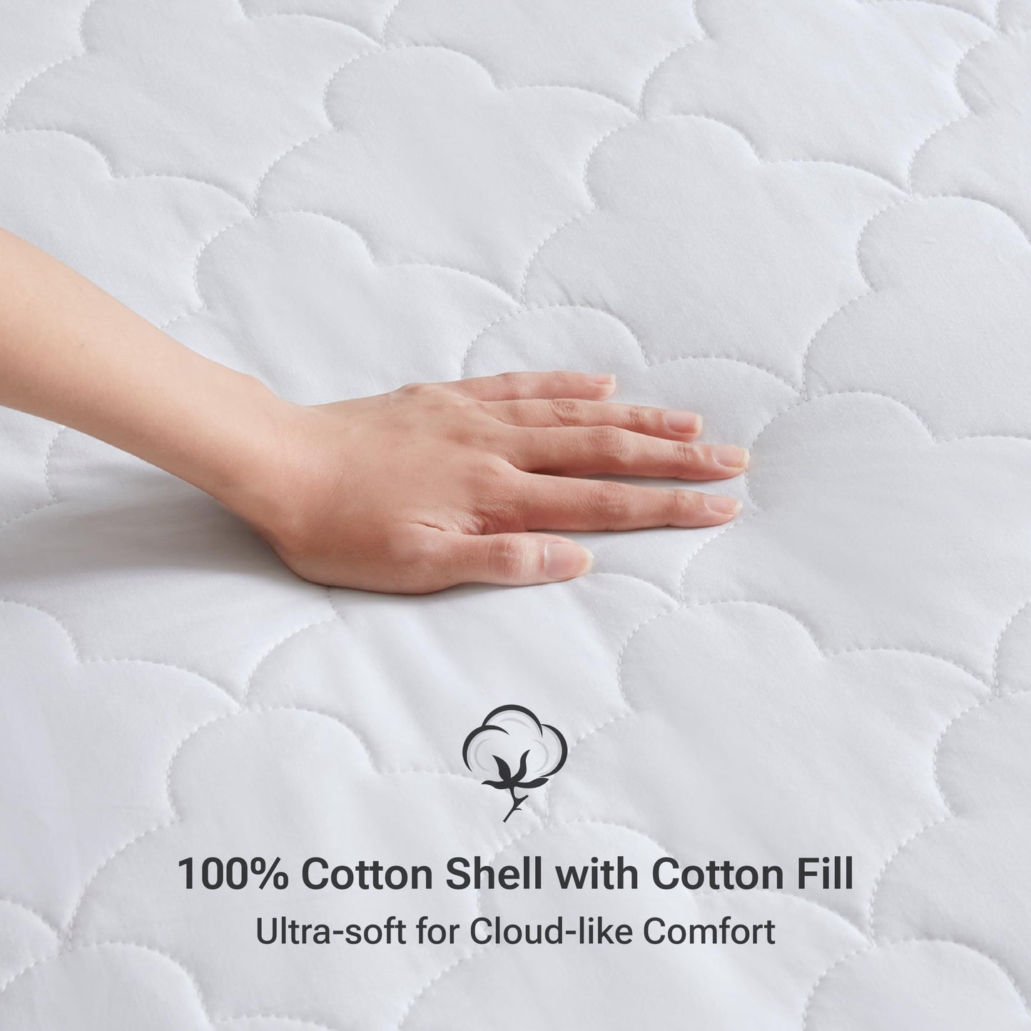 Sleep Philosophy Full Mattress Pad, Cotton Mattress Protector Classic Cloud Quilted Bed Cover, All Natural Breathable Mattress Topper Fitted Pocket Fits Up to 18", Machine Washable, White