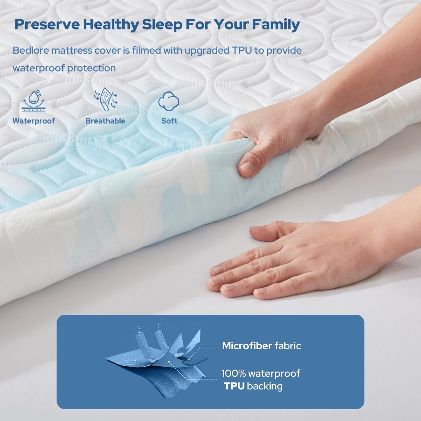 BEDLORE 2 Pack Waterproof Mattress Protector, Full Size Mattress Pad with Deep Pocket 6"-15" Depth, Soft Breathable Bed Mattress Cover for Bedroom, College Dorm (White)