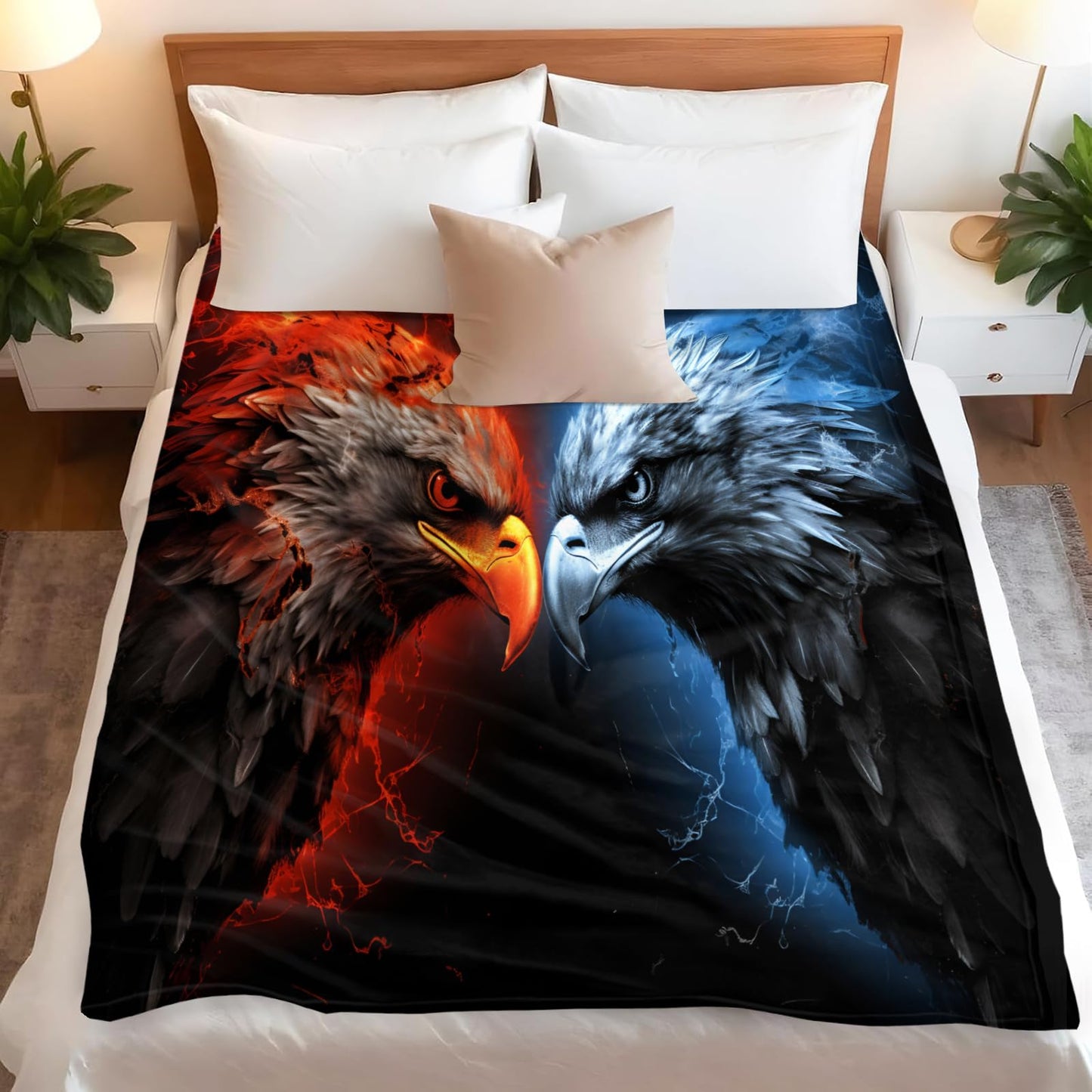 PAOABIU Eagles Blankets, Bald Eagles Throw Blanket for Couch Bed Sofa, Blue and Red Blankets and Throws - Super Soft Cozy Plush Flannel Blanket Gifts & Decor, 66x90