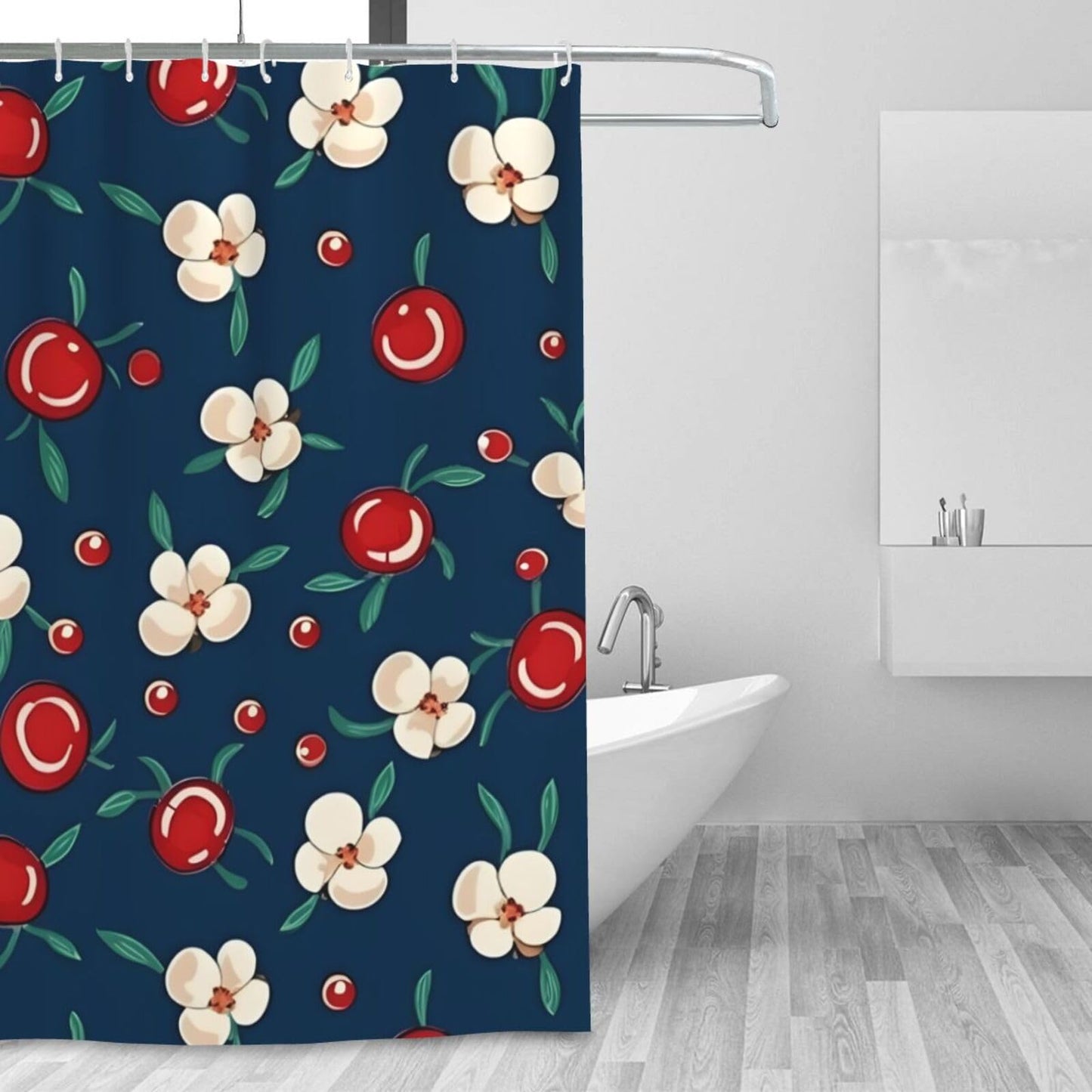 HSYOYO Blue Flower Cherry Shower Curtains for Bathroom Waterproof Shower Curtain Set with 12 Plastic Hooks Washable Bathroom Curtain Modern Bathroom Decor 72" W x 72" L