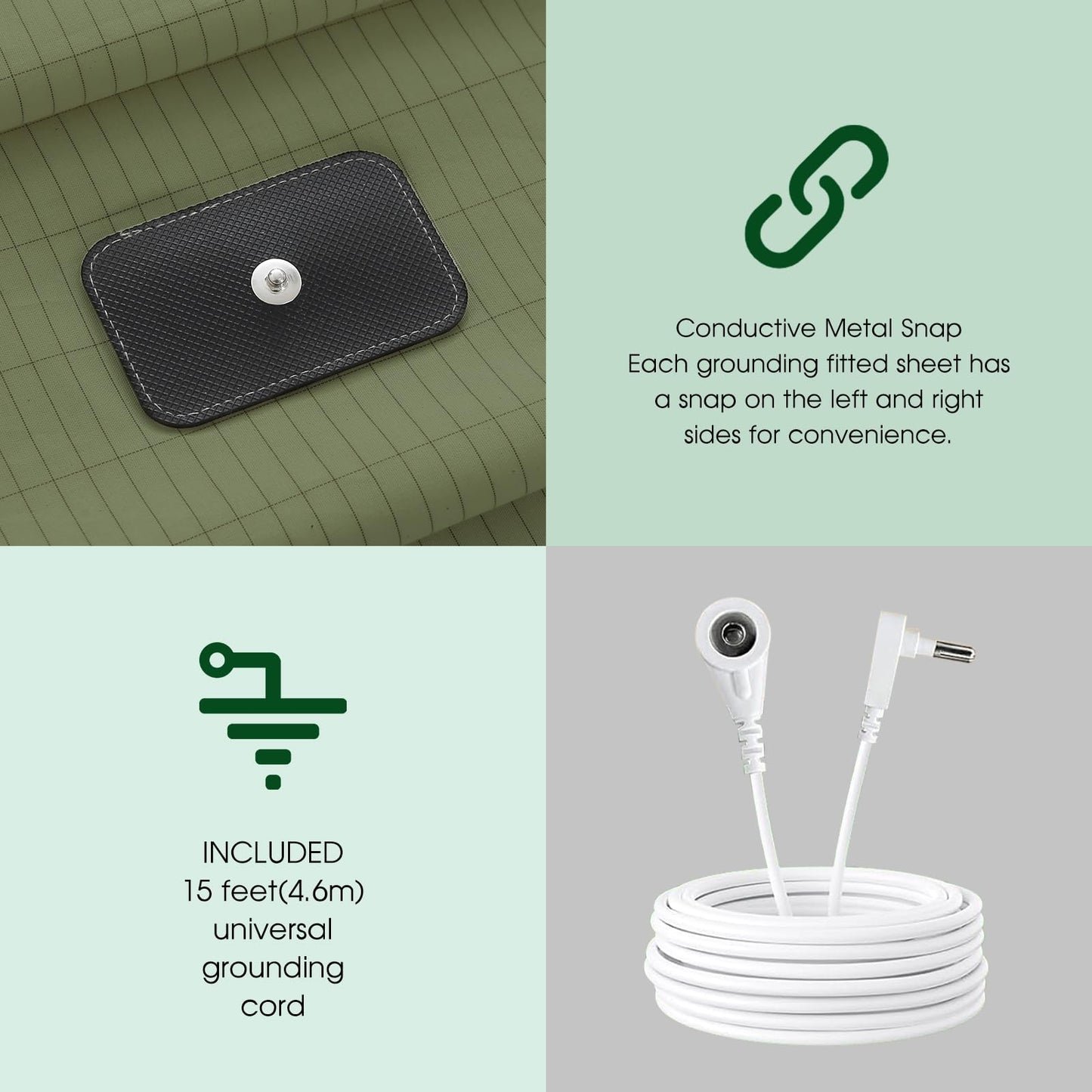 Ivellow Grounding Sheets Queen 10% Pure Silver Fiber 90% Organic Cotton Fitted Sheet Queen Size 16” Deep Pocket Soft Grounded Sheet Earth Connected Bedding Fitted Earth Sheet with Grounding Cord Green