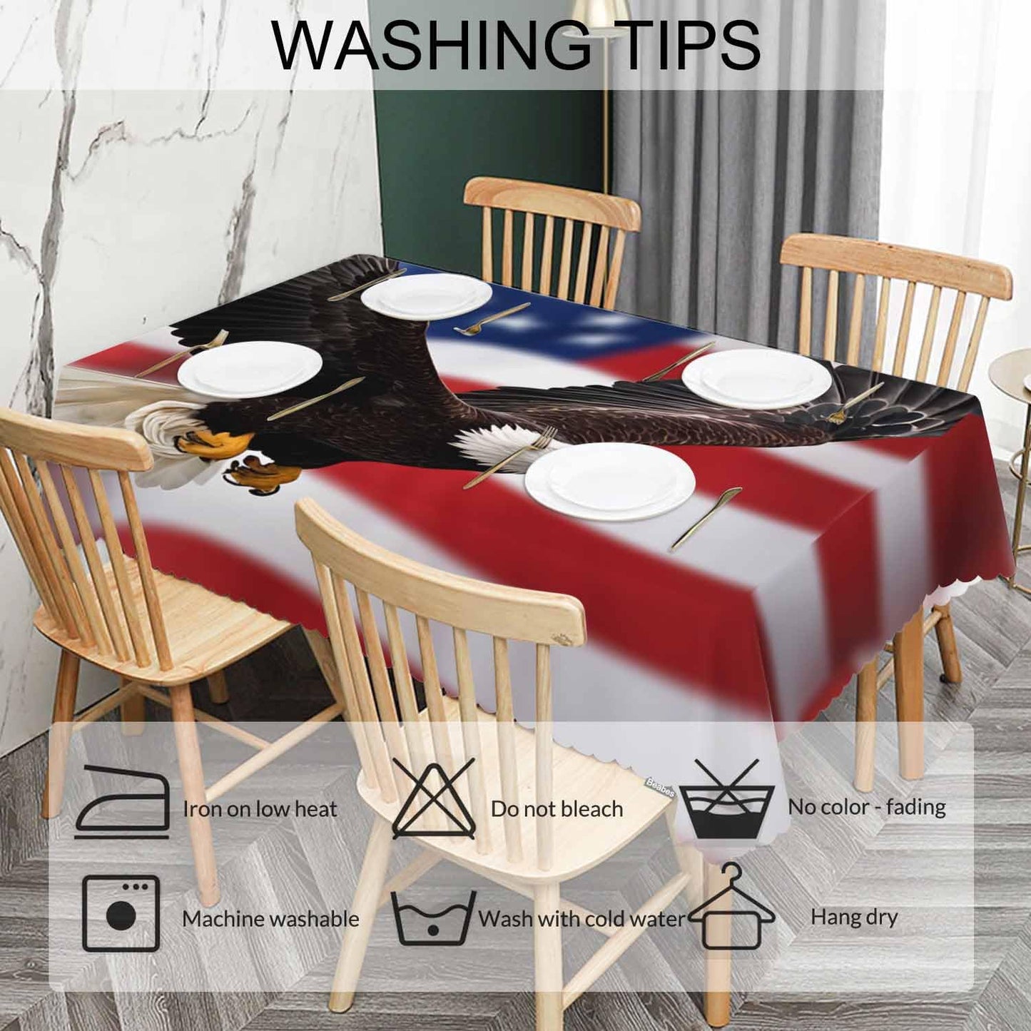 Beabes Tablecloth Bald Eagle 52 X 70 Inch, American Flag Bald Eagle Oblong Table Cloths Anti-Shrink Decorative Table Cover for Kitchen Dinning Tabletop Outdoor Picnic BBQ