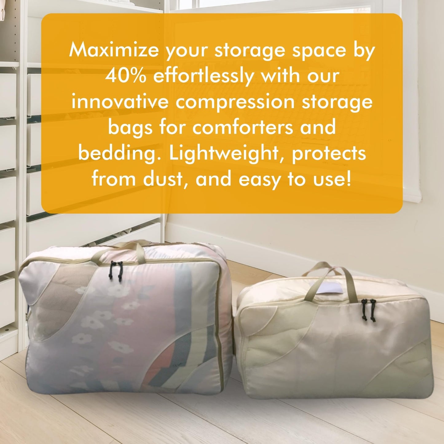 HappiBox 2-pack XXL Comforter Storage Bag - Space Saving Compression Bag for Pillows, Blankets, Bedding -Collapsible Extra Large Mesh Packing Cube - Queen King (1 Med + 1 Large Combo)
