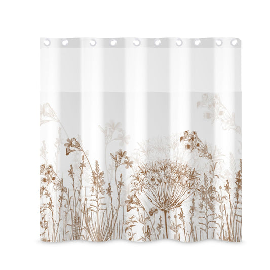 ggaimwf 71x71 Inch Without Hook Floral Shower Curtain and Liner Set Vintage Brown Flower Botanical Snap in Shower Curtains for Bathroom Special Chic Chill Bathroom Set