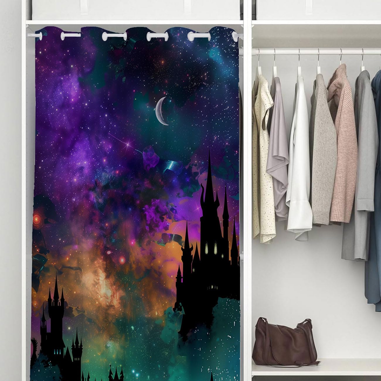 Chaohuan Starry Night Sky Doorway Curtain, Fantasy Castles Magic Enchanted Forest Closet Door Cover Curtain for Kids Boys Girls Teens Bedroom Living Room 1 Panel 34" W X 80" L