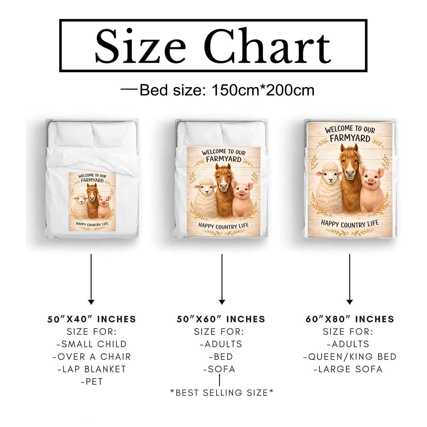 Cute Horse Pig Sheep Farmyard Blanket Soft Cozy Farm Animal Flannel Throw Blanket, Gifts for Kids Boys Girls, Warm Yet Lightweight Blankets for Travel, Couch, Bed, Rustic Decor Comfort Wrap 60"×50"