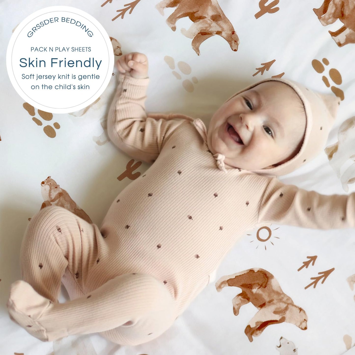 GRSSDER Fitted Pack N Play Sheets 3 Pack, Stretchy Ultra Soft Jersey Knit Portable/Mini Crib Sheets, Universal Fit for Pack N Play Pads Safe and Snug, Stylish Playard Sheets for Boys and Girls