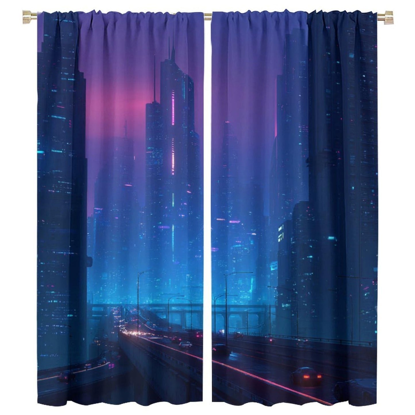 WDHTEXT Novelty Cityscape Blackout Window Curtain Panels, Building Road Rod Pocket Window Drapes for Living Room Bedroom, 2 Panels, Each 21W x 45L