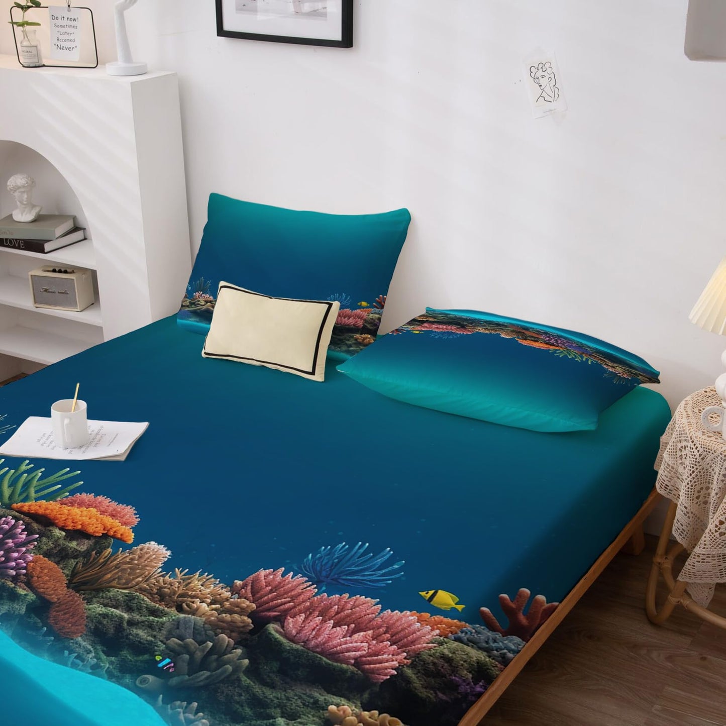 THYUNQ Underwater Sheets Queen Size Bed, Ocean Pattern Sheet Set & Bedroom Decor - 16 Inch Deep Pocket, Super Soft Microfiber Bedding Sheets & Pillowcases 4 Piece