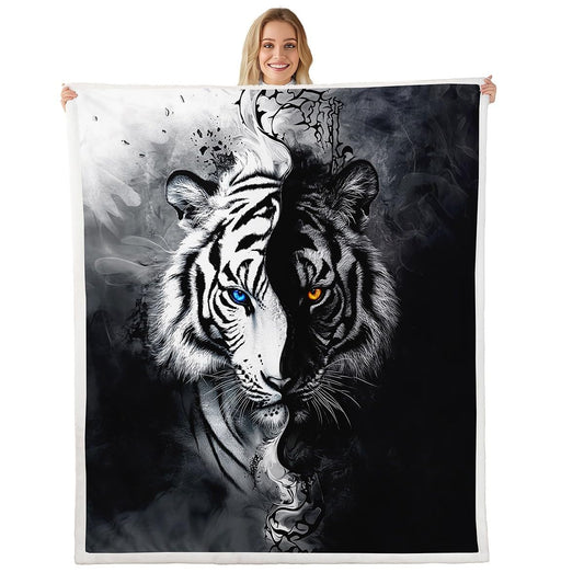 Erosebridal Tiger Fleece Blanket Twin Size African Safari Animal Sherpa Blanket Black and White Stripes Fuzzy Plush Throw 3D Wildlife Decor for Sofa Couch for Boys Adult Men Women