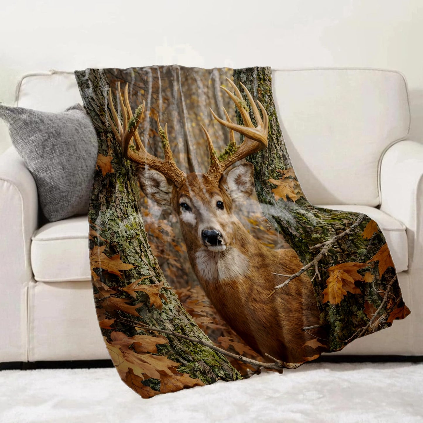 Turamurra Deer Throw Blanket Gifts for Kids Women, Deer Forest Autumn Leaves Wildlife Blankets for Couch, Bedroom, Living Room Decor, Fuzzy Warm Flannel Plush 50"x60"