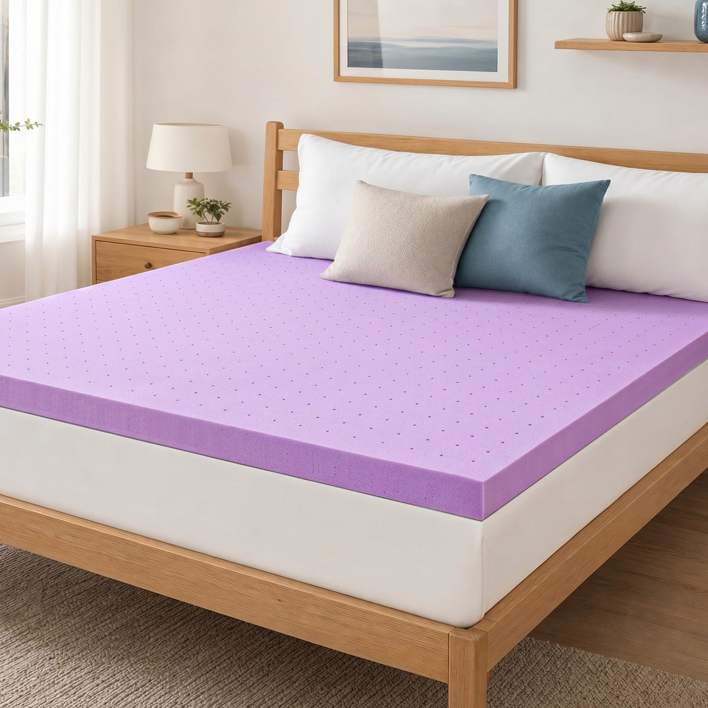 DUMOS 1.5 Inch Cooling Memory Foam Mattress Topper King, Gel Ventilated Soft Pressure Relief Mattress Pad, Breathable Bed Topper for Bedroom, RV, Camper and Sleeper Sofa, CertiPUR-US Certified, Purple