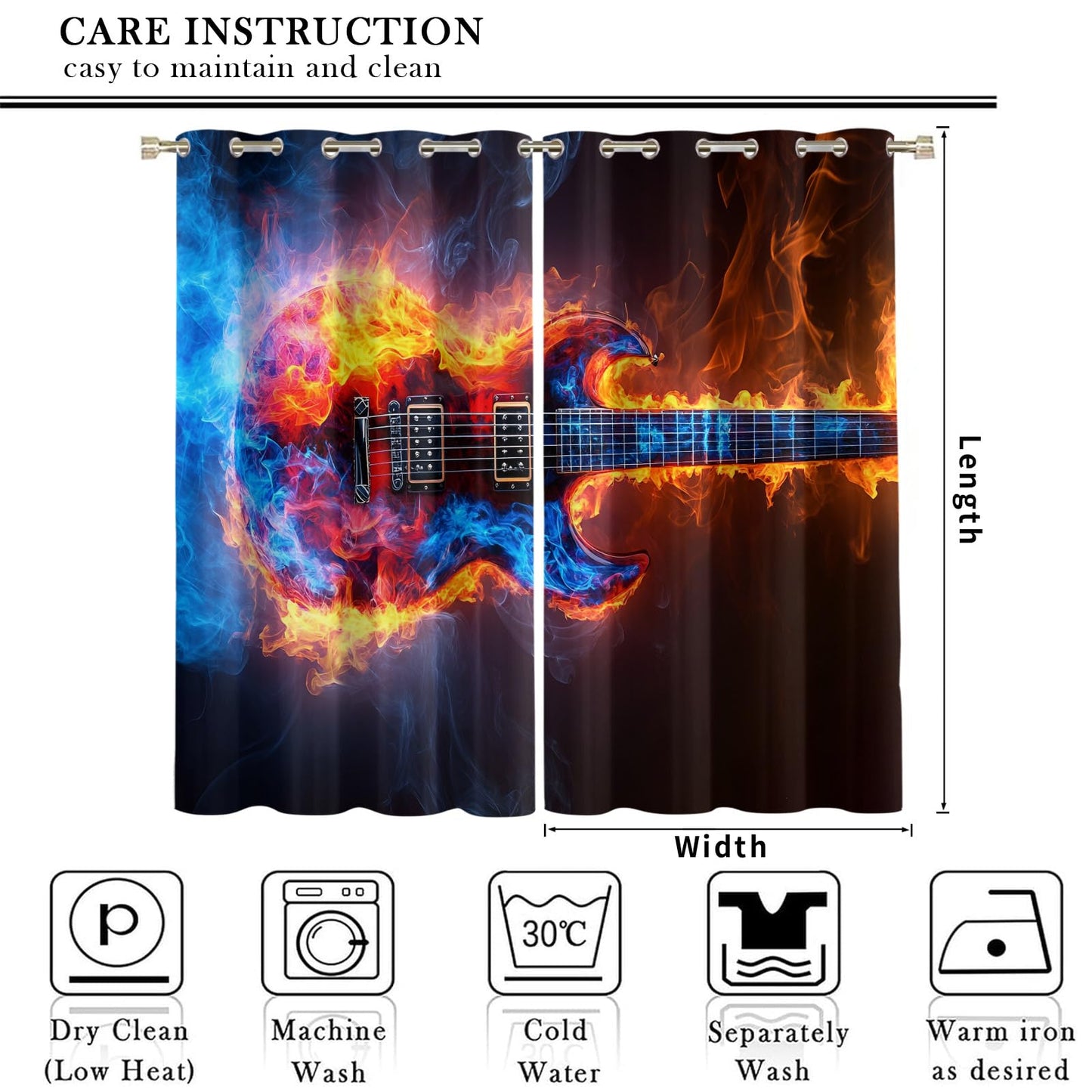 JAXIUOF Music Blackout Curtains for Bedroom, Guitar Curtains for Bedroom 63 Inch Long 2 Panels, Musical Instrument Drapes, Grommet Top Window Treatments for Living Room Kitchen Decor