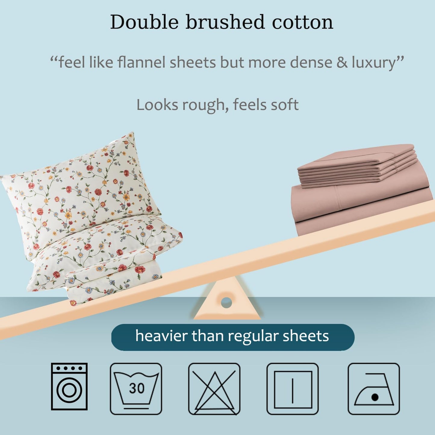 Zusbest Queen Sheet Set 100% Percale Cotton Off White Floral Bed Sheet Set, Brushed for Extra Softness, Breathable Luxury Flannel Sheets Like Pink Flower Print Deep Pocket Sheets 17.5'' 4 Pcs