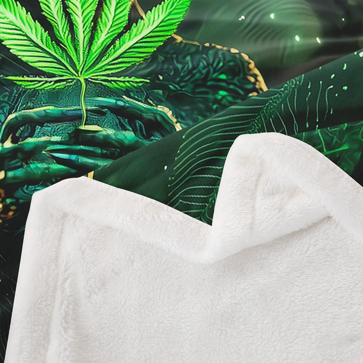 Erosebridal Alien Blanket Queen 90x90, Abstract Spaceship Soft Throw Blanket for Sofa Bed, Green Botanical Sherpa Blanket for Kids Boys Teens, Psychedelic UFO Cozy Fleece Blanket