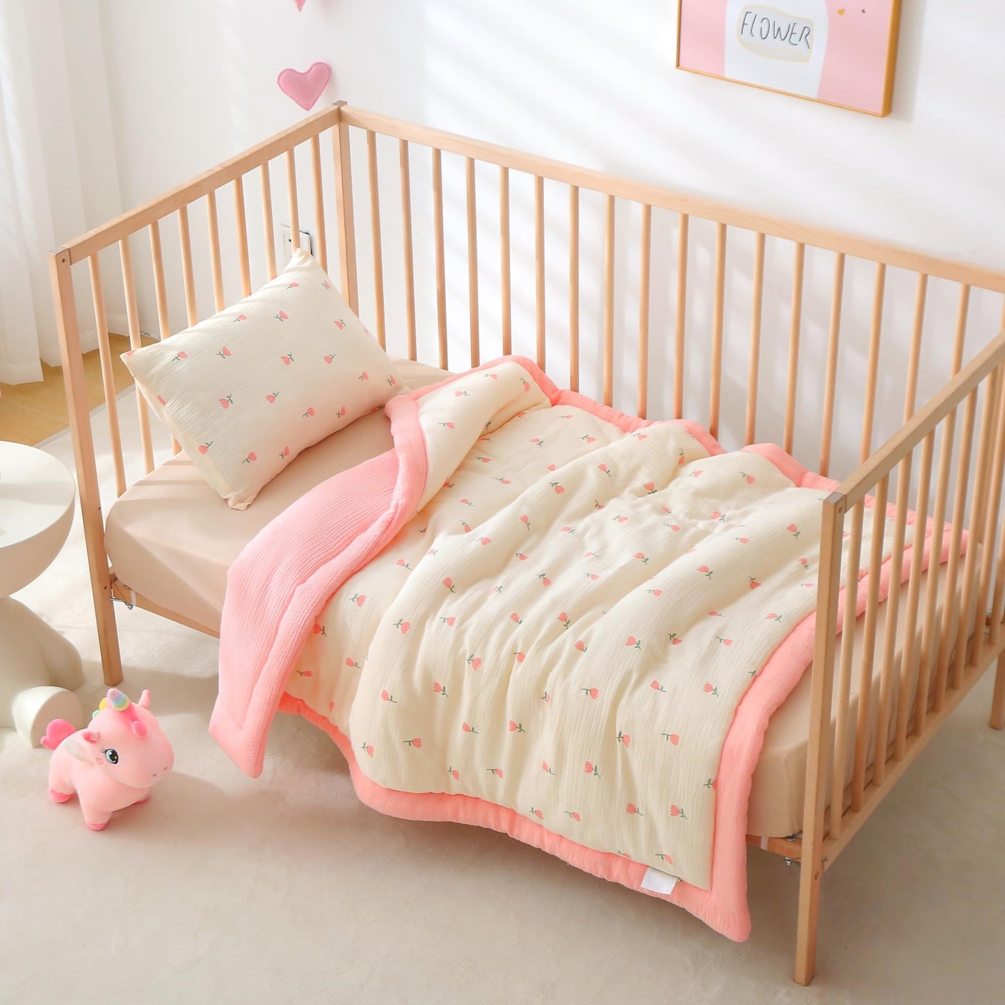 CLoucl Cotton Muslin Toddler Comforter/Quilt,Ultra Soft & Breathble Muslin Toddler Blanket,All Season Baby Blankets for Boys and Girls, Machine Washable,41"x48"