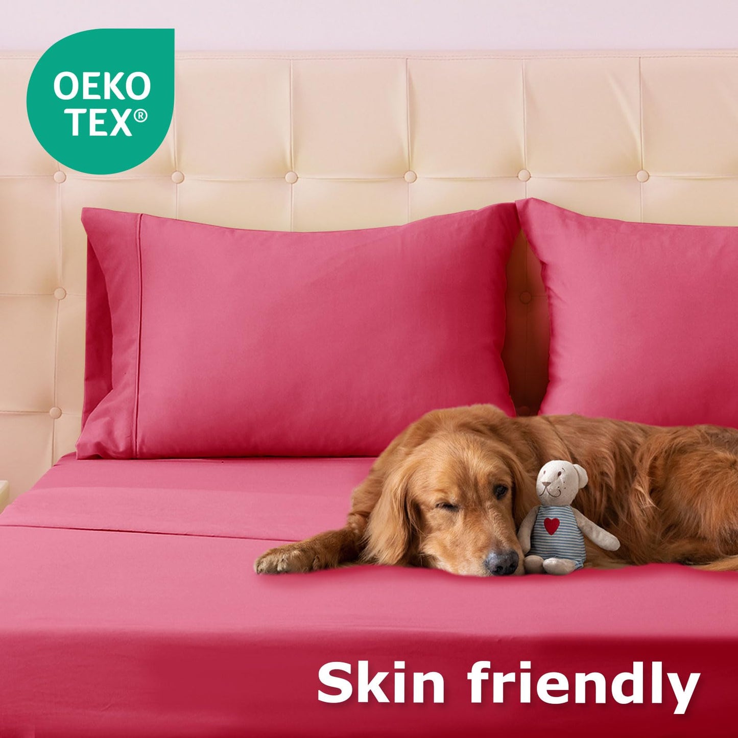 Homilay Queen Size Bed Sheet Set - 4 Piece Soft Microfiber Sheets with Deep Pockets, Cooling Technology, and Wrinkle-Free Pillowcase. Hotel-Quality, Durable Bedding, Viva Magenta