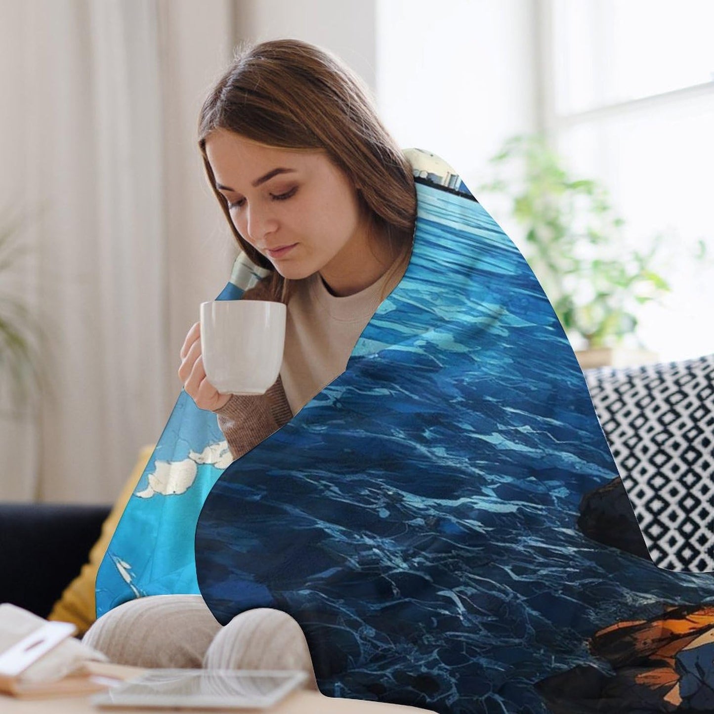 Miami Florida City Skyline Landscape Abstract Blanket Soft Flannel Lightweight Blanket Outdoor Travel Carry Living Room Bedroom Sofa Decoration Gifts 50x60 Inch