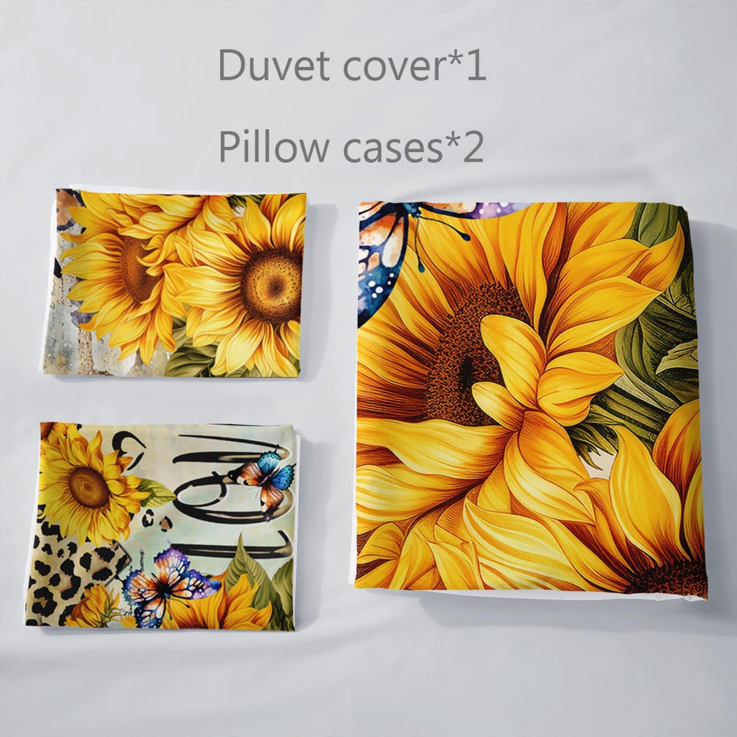 AILONEN Sunflower Duvet Cover Set King Size, Garden Flower Sunflower Quilt Cover Set,Modern Printed Leopard Hearts Comforter Cover and 2 Pillowcases,3 Pieces