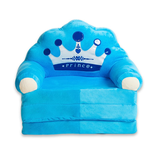 Squirix Kids Folding Chair – Plush Royal Crown Fold Out Chair Bed for Toddlers – Soft Kid Couch for Boys – Lightweight Washable Kids Furniture for Bedroom, Playroom, or Travel (Blue)