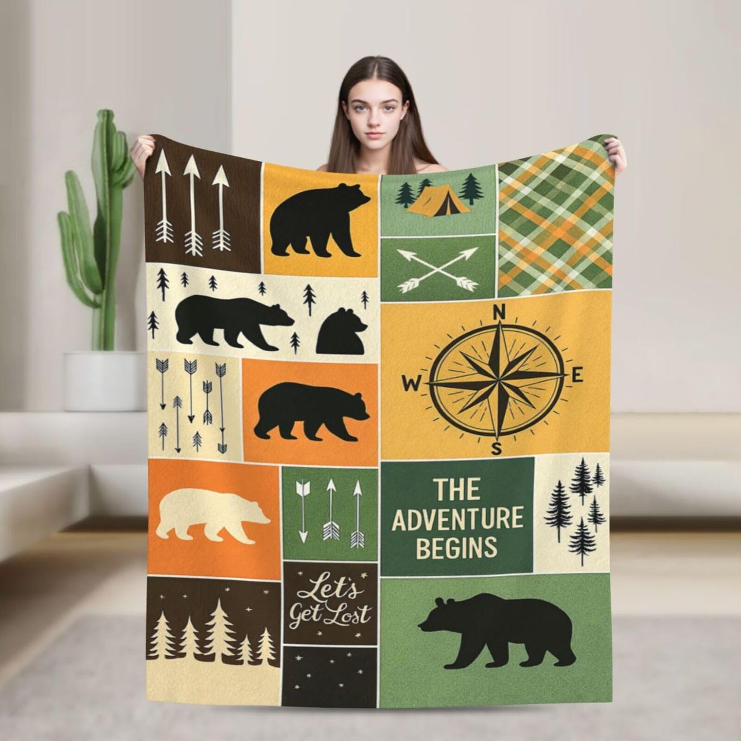 Bear Blanket Cabin Bear Throw Blanket Soft Warm Cozy Fleece Fuzzy Plush Wild Animal Flannel Blankets Gifts for Boys Girls Women Kids Adults 40"X50"