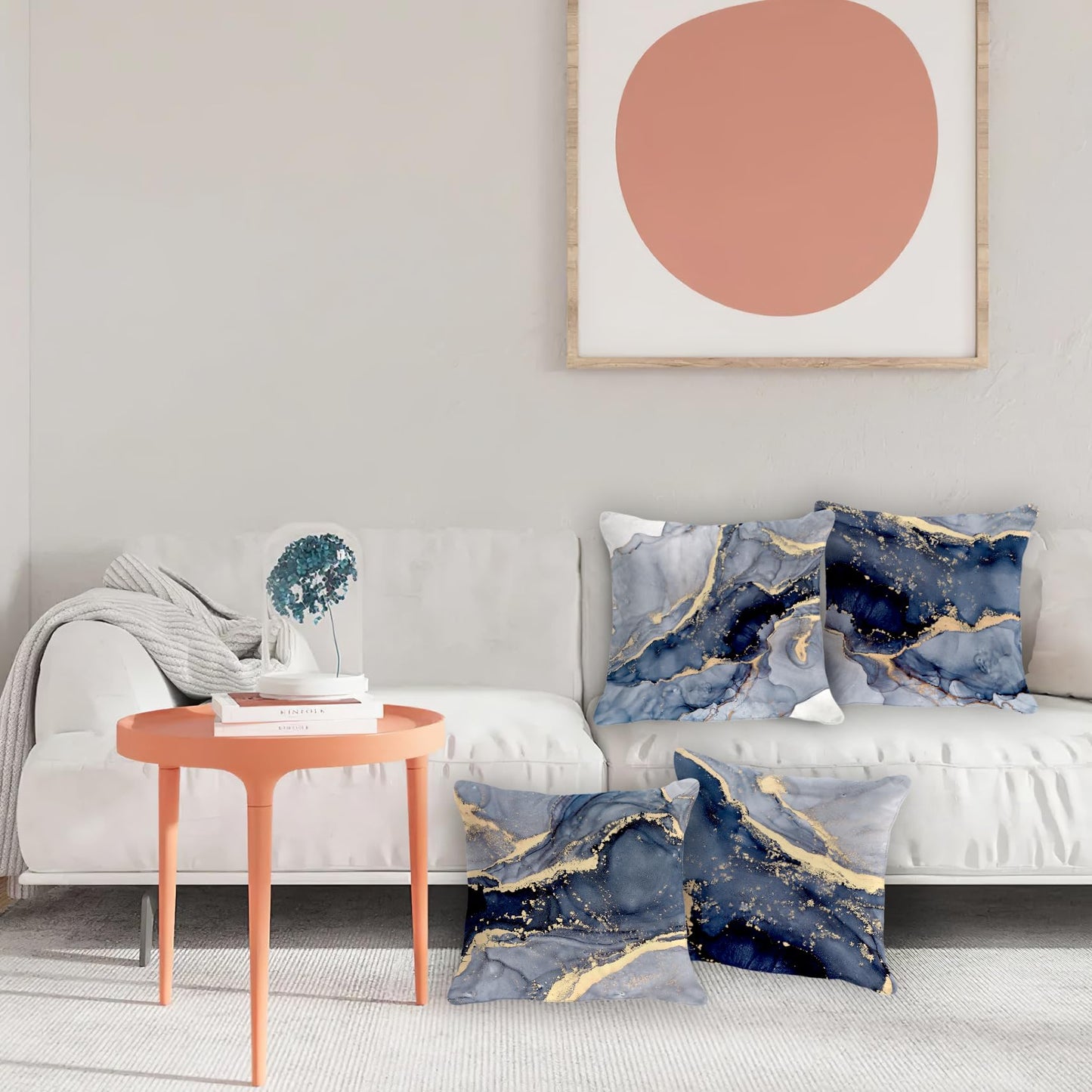 OGILRE Blue and Gold Pillow Covers, Modern Abstract Marble Texture Blue Gold Print Art Home Bedroom Decorations Soft Throw Pillow Cover, 16x16 Pillow Cover Set of 4,Couch Decorative Pillow Cases