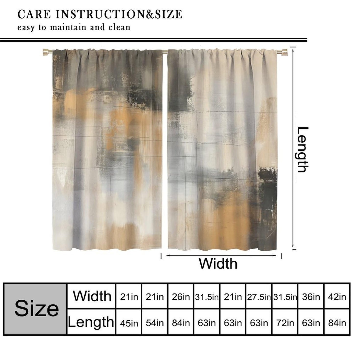 Abstract Beige Gray Taupe Curtains, Rod Pocket Black Tan Neutral Art Painting Modern Window Drapes for Living Room Bedroom, 20.5" W x 44.5" L, 2 Panels （No Blackout）