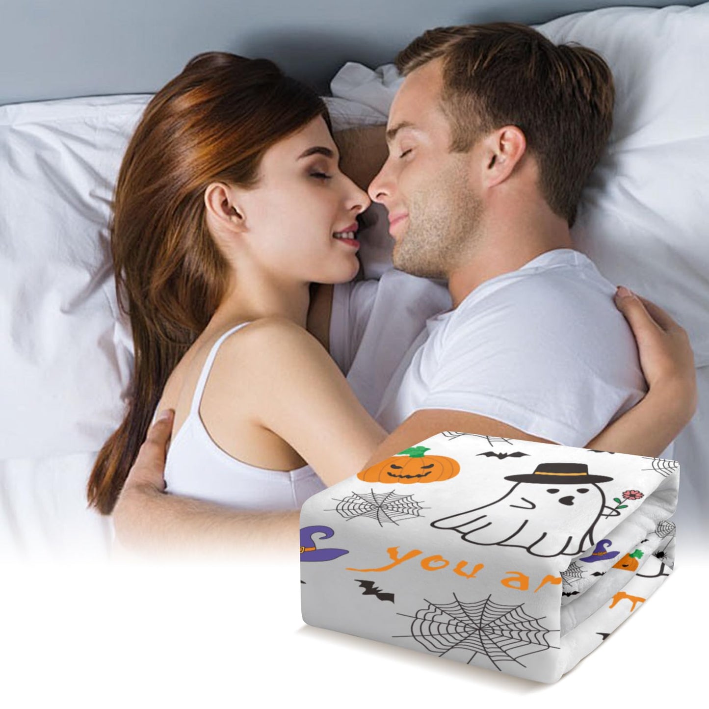 Halloween Throw Blanket for Girl Boy Wife Husband Men Women Ghost Pumpkin Blanket for Girlfriend Boyfriend Gift Halloween Decorations for Party Couch Bed Sofa Boo Throw Blanket for Couple Him Her Son