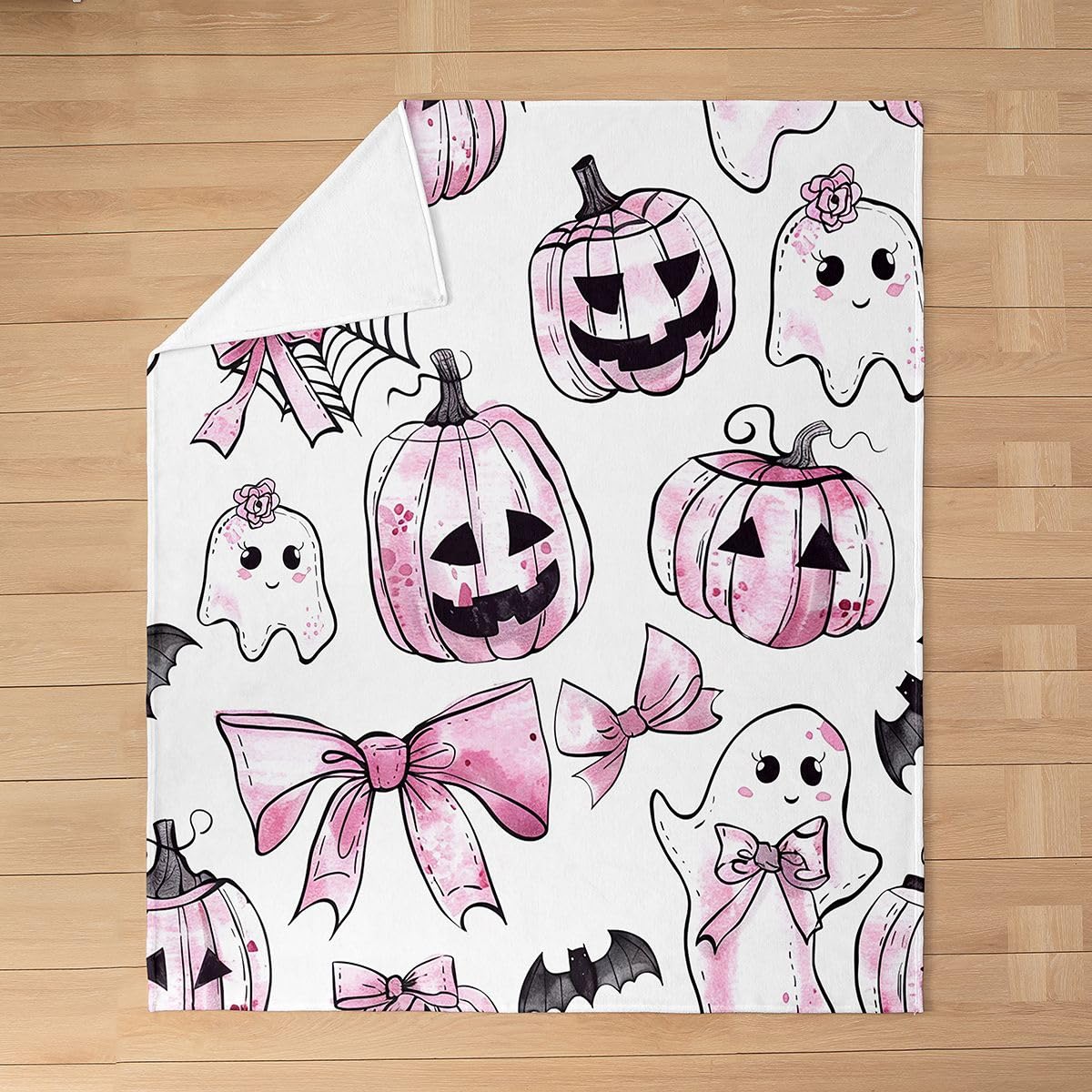 Feelyou Spooky Pumpkin Fleece Throw Blanket Halloween Themed Flannel Blanket Plush Fuzzy Bowknot for Bed Couch Chair Living Room Ghost 40"x50" Spooky Pumpkin Bedroom Decor