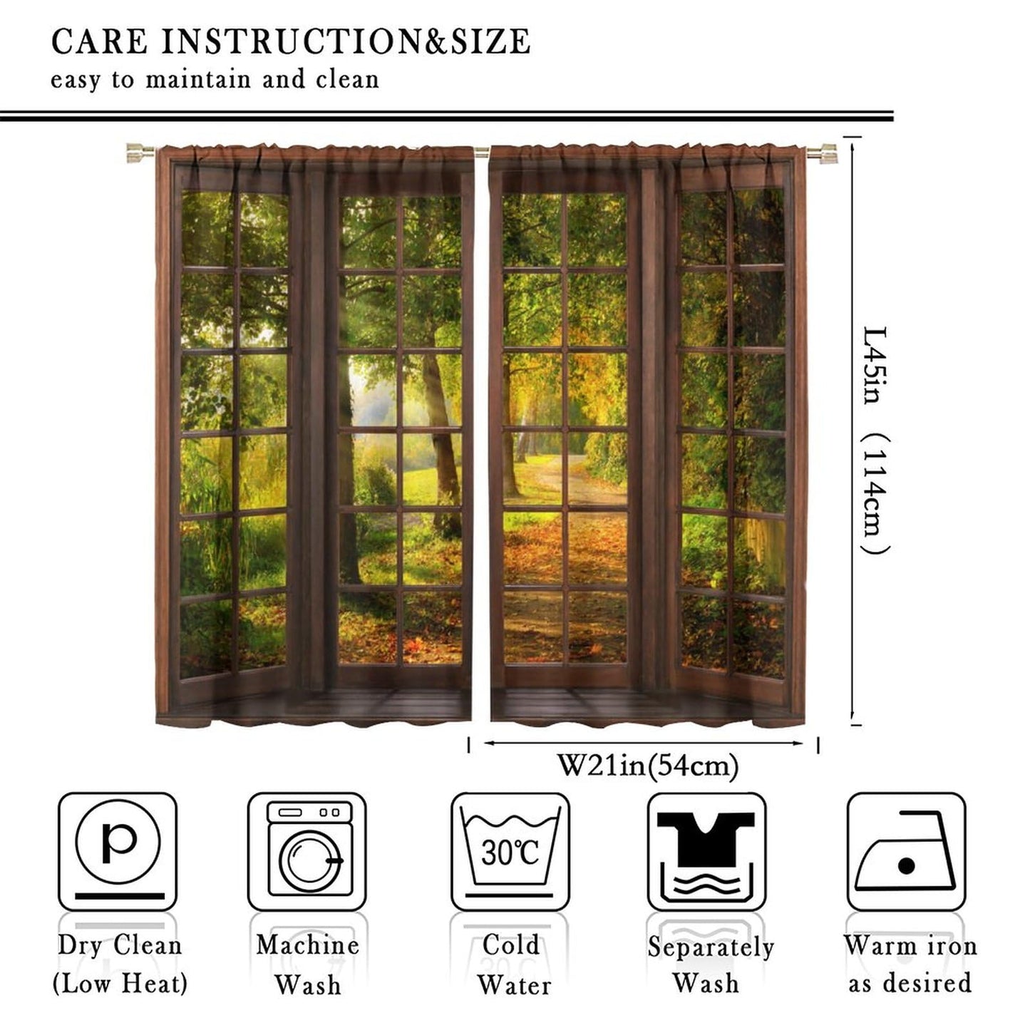 Forest Scenery Decor Curtains，Sunshine Woodland Tree Path Nature Landscape Print Drapes Decor Bedroom Apartment Living Room Darkening Window Treatments Set 2 Panels,42x45 Inches