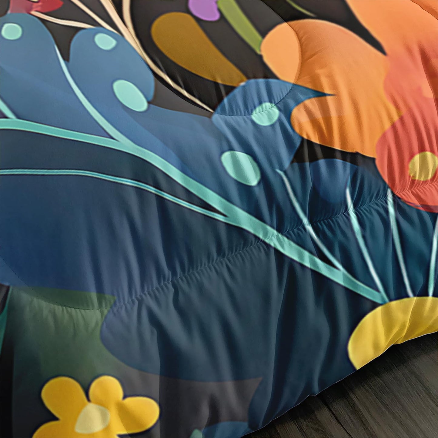 QOOMO 3Pcs Cat Comforter Set Twin,Black Cat Bedding Set for Teens Boys Girls,Floral Printed Comforter with 2 Pillowcases,Down Alternative,Soft and Lightweight