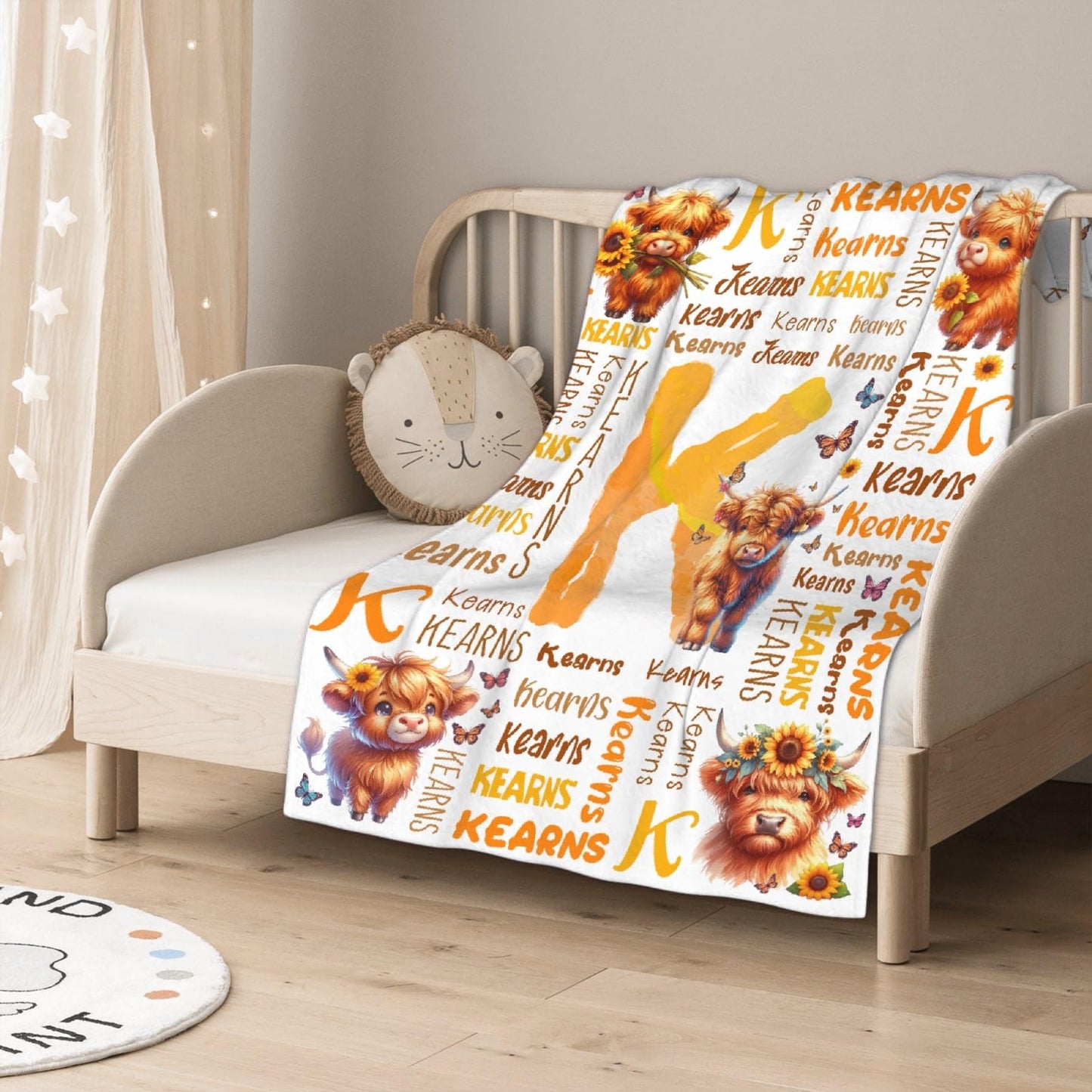 Personalized Highland Cow Blanket,Custom Cow Gifts,Soft Flannel Throw for Bed Sofa,Lightweight,40 x 30in