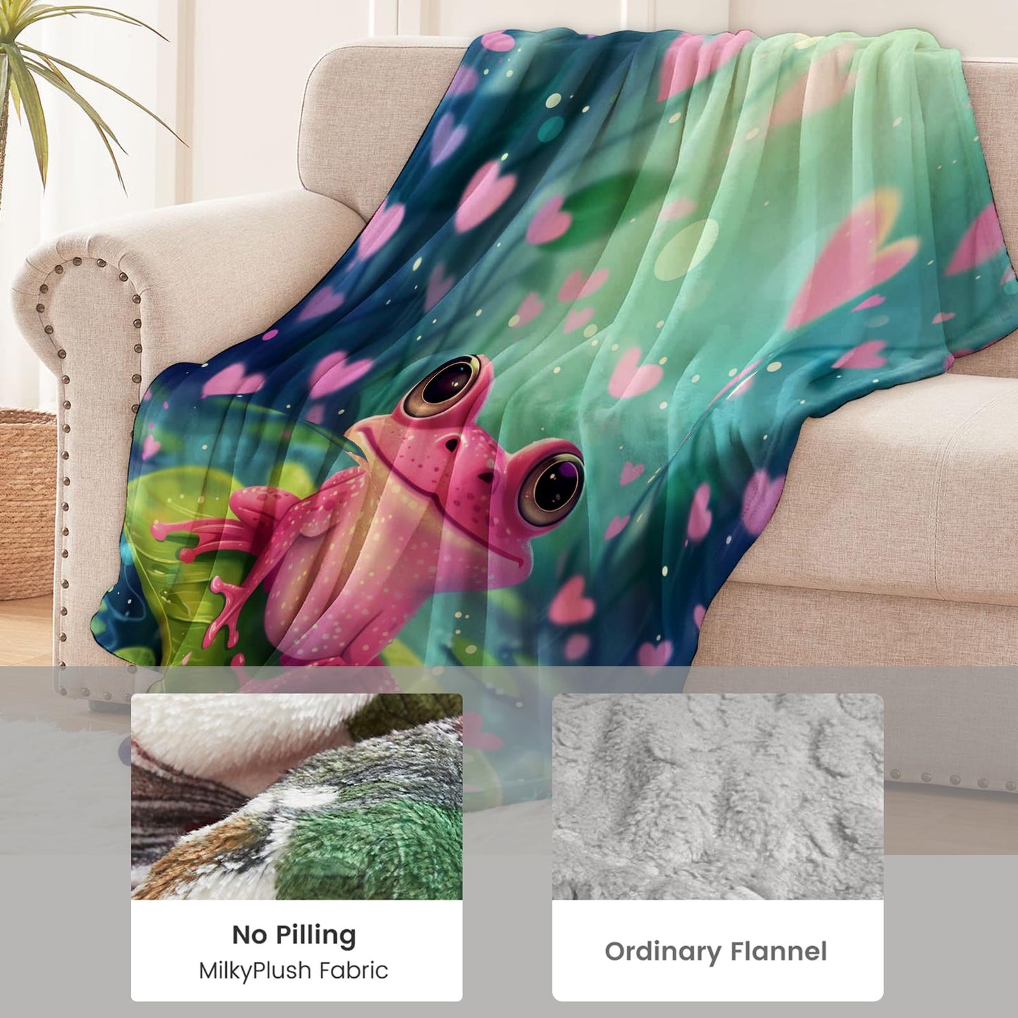 Frog Blanket for Women Men Adults, Flannel Frog Blankets Gifts, Frog with Love Heart Throw Blanket for Sofa Couch Bed Living Room Soft Warm Cozy Frog Decor 60" x 50"