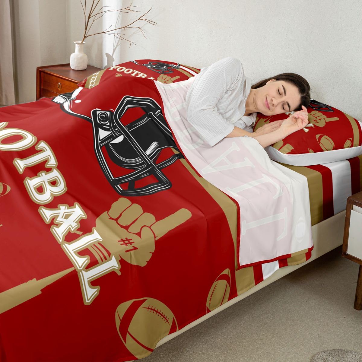 Feelyou Football Bed Sheets Set Boys Girls Fitted Sheet Full Size Football City Sheets with Deep Pocket Rugby Sports Bedding Set