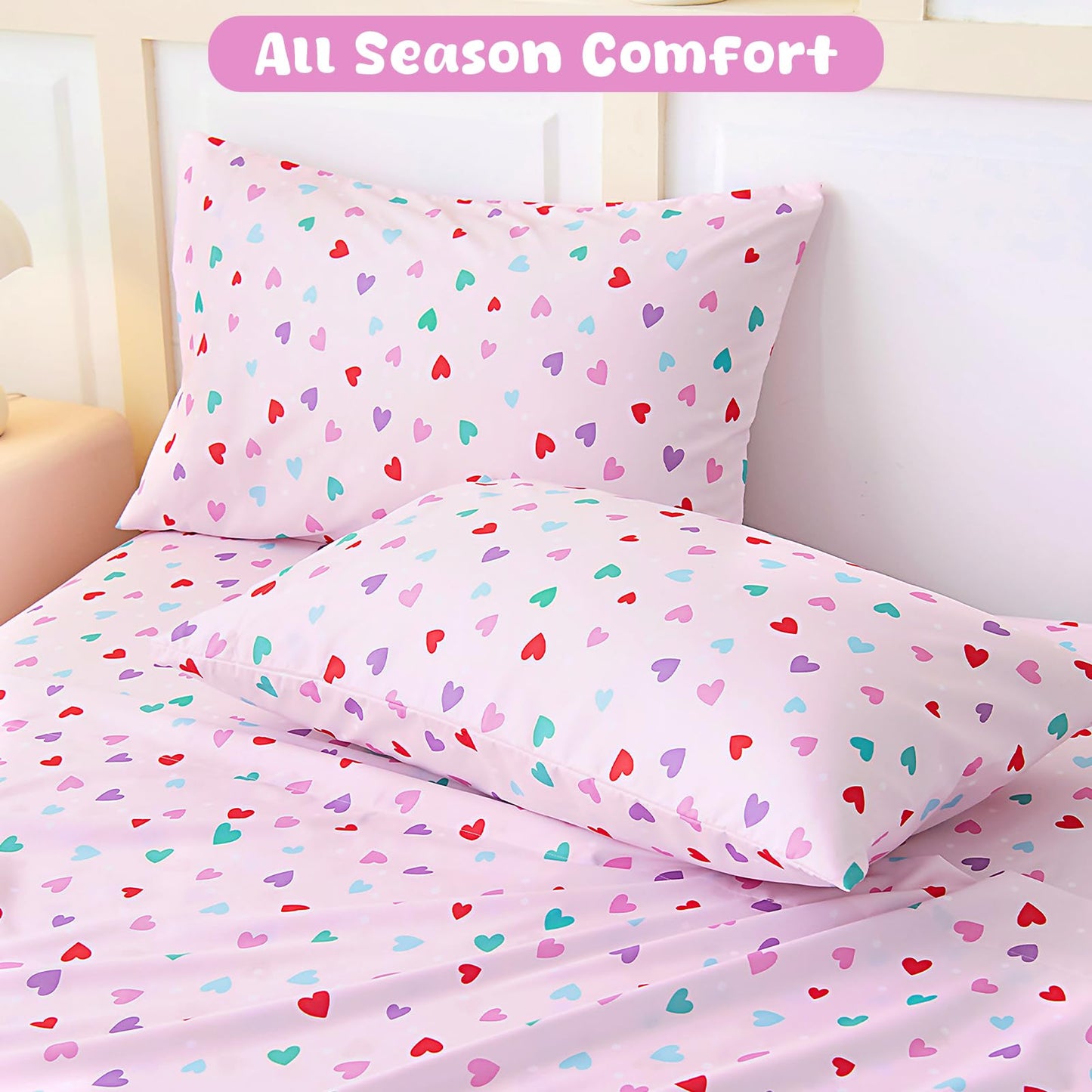 Swiftify Twin Sheets Set Kids for Boys & Girls, 3-Piece Bed Sheet Set for Toddler, Soft Brushed Microfiber Bedding, Deep Pocket, Wrinkle & Fade Resistant, Hearts