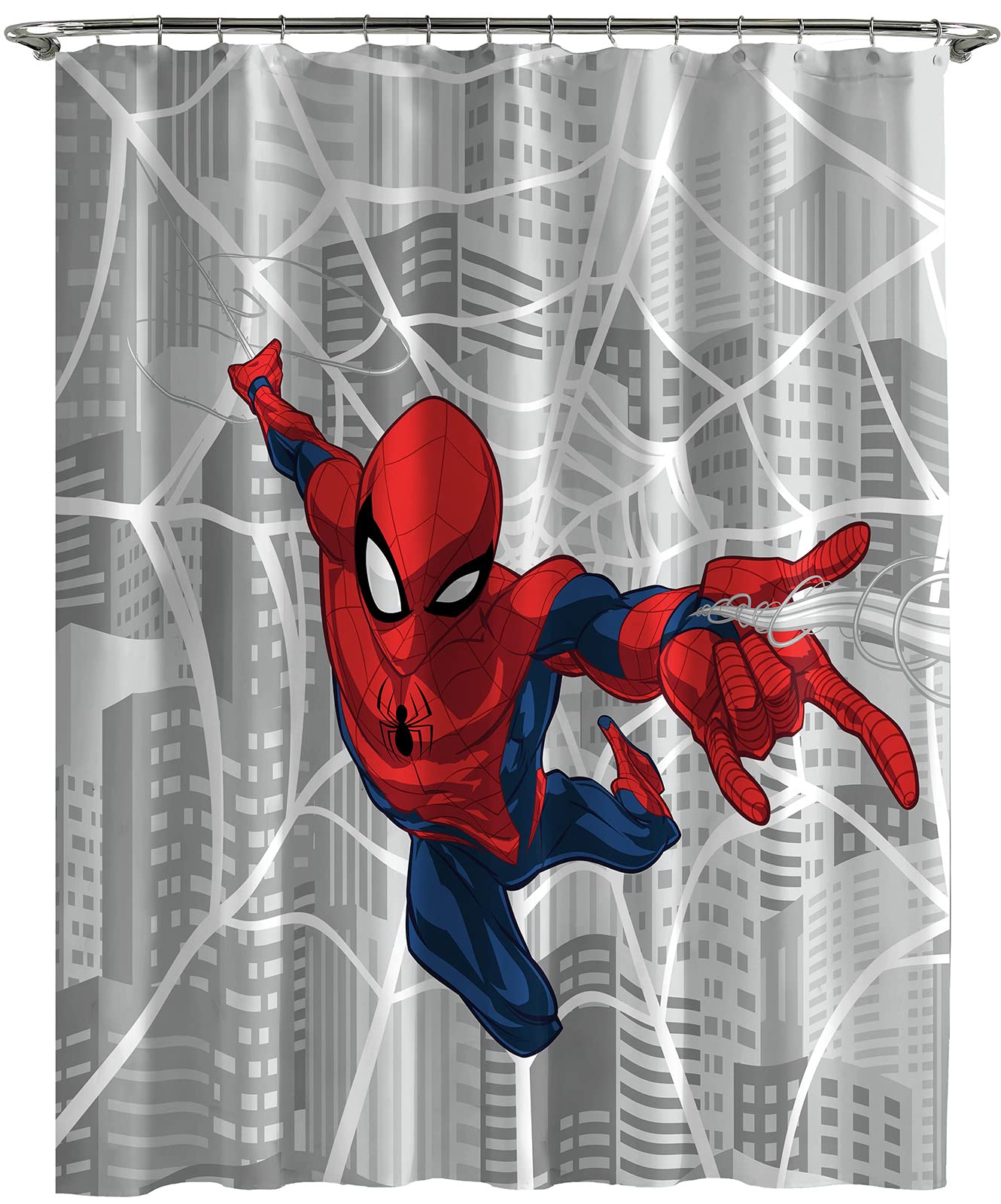 Jay Franco Shower Curtains Marvel Spiderman City Web Easy Care Fabric Kids Bath Curtain (Official Marvel Product)