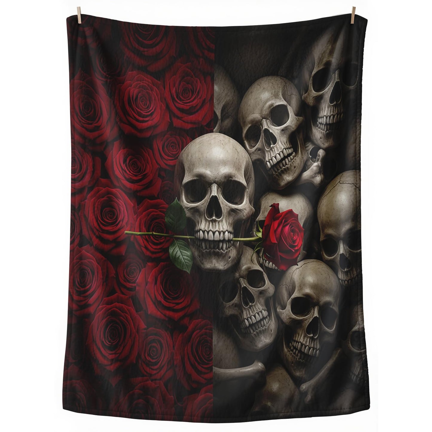 GEDAEUBA Skull Blankets for Adults - Gothic Skeleton Red Rose Fleece Blanket Throw, Soft Cozy Blankets & Throws for Couch, Bed, and Sofa, 50x60 inches