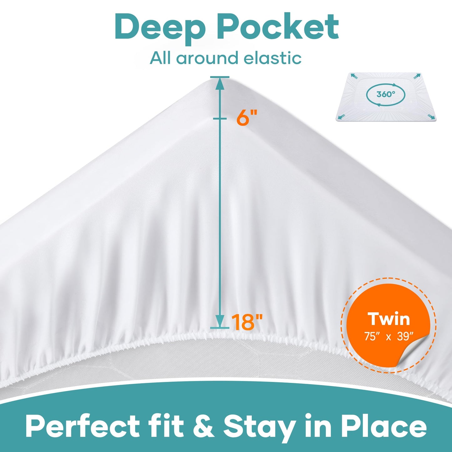 OhGeni 2 Pack Waterproof Mattress Protector, Twin Size Fitted Sheet with Deep Pocket, 6''-16'' Washable Hypoallergenic Mattresses Cover,Noiseless Soft Mattress Pad,Kids' Bedwetting,Pee & Dirt-Proof
