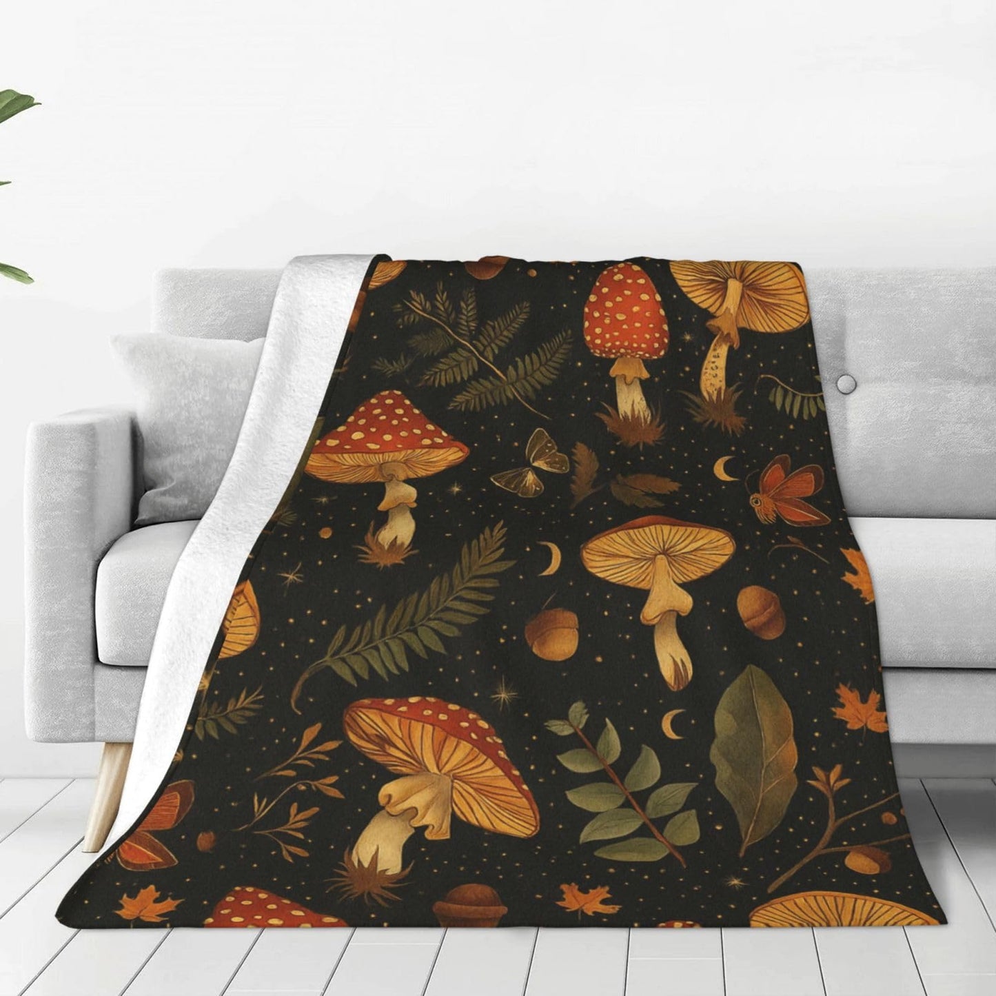 BINBINNIAO Vintage Mushroom and Leaves Blanket Flannel Couch Sofa Home Outdoors Keep Warm Blankets 50"x40"