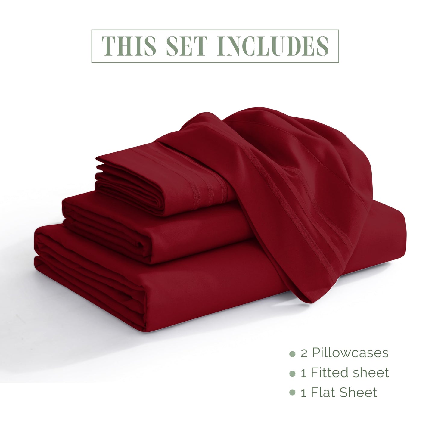 Elegant Comfort Luxurious 1500 Premium Hotel Quality Microfiber Three Line Embroidered Softest 4-Piece Bed Sheet Set, Wrinkle and Fade Resistant, King, Burgundy