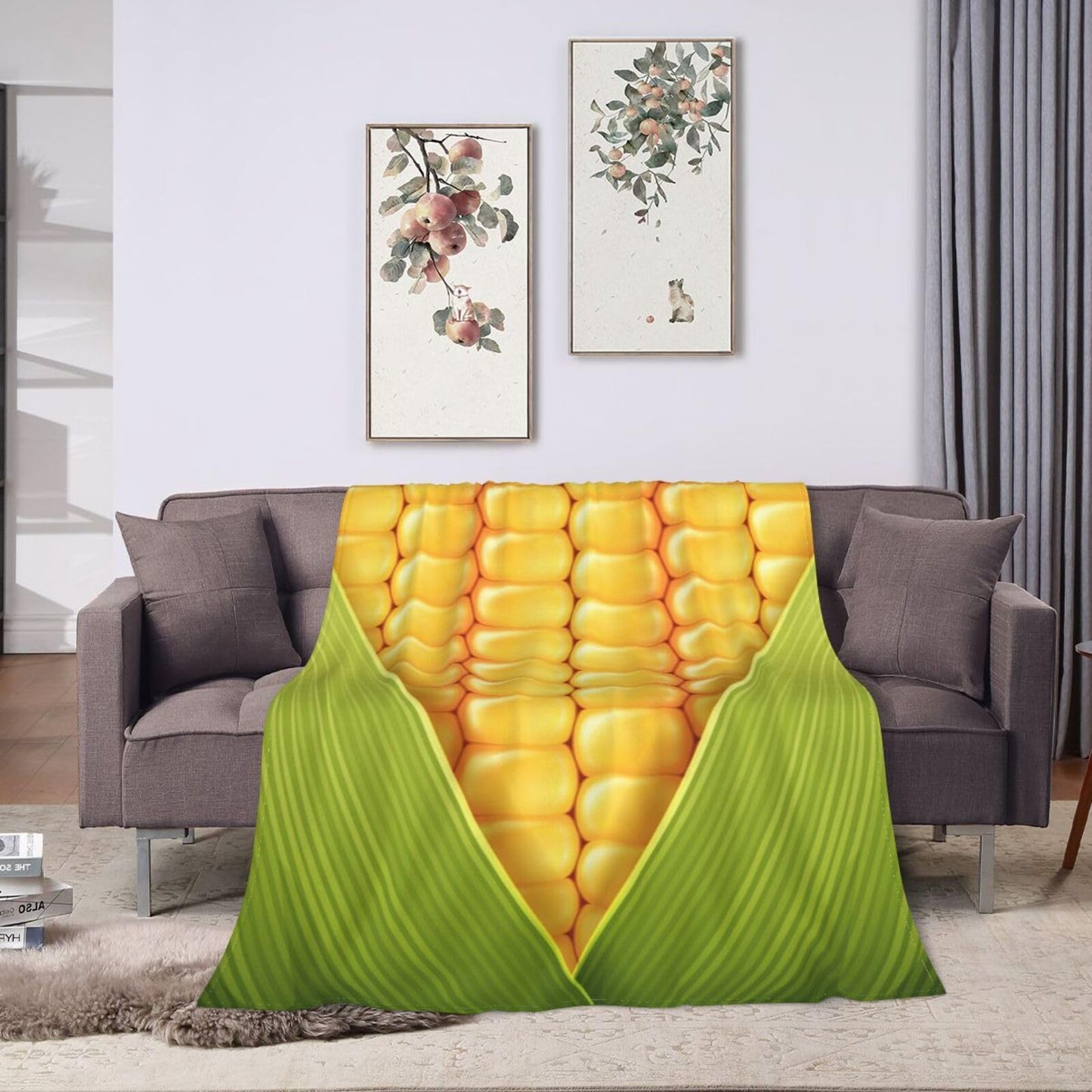 Fun Sweet Yellow Green Corn Throw Blanket Super Soft Warm Bed Blankets for Couch Bedroom Sofa Office Car, All Season Cozy Flannel Plush Blanket Gifts for Girls Boys Teens Adults 60"x50"