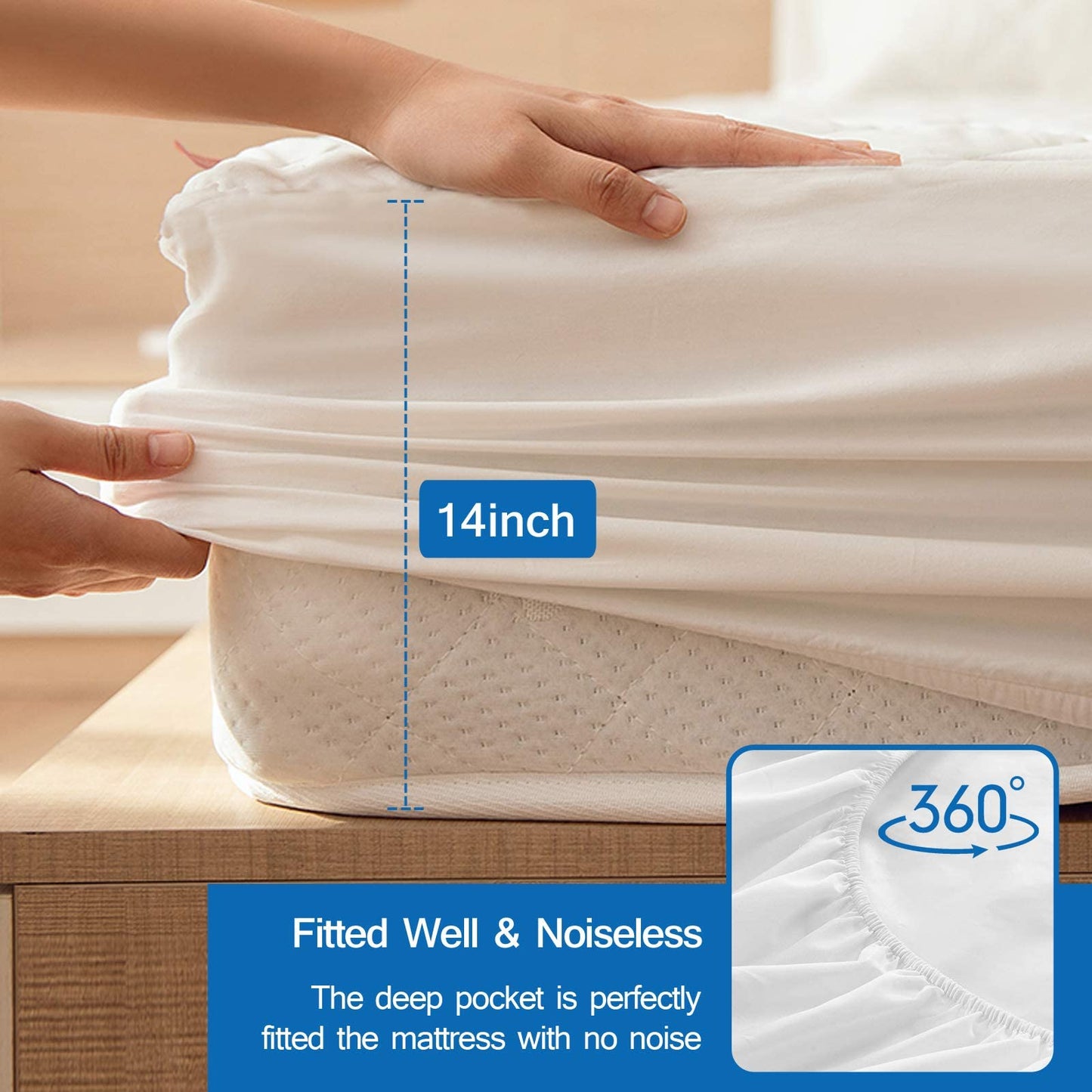Twin Mattress Pad Waterproof Mattress Protector, Quilted Twin Size Mattress Cover Fitted for Kids, Deep Pocket Mattress Protector Up to 14 inches, White (Cover Only)