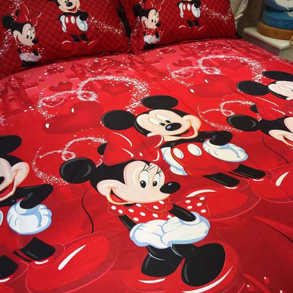 Haru Homie 100% Cotton Kids Reversible Printing Mickey Mouse Couples Duvet Cover 2PCS Bedding Set with Zipper Closure, Twin(No Comforter)